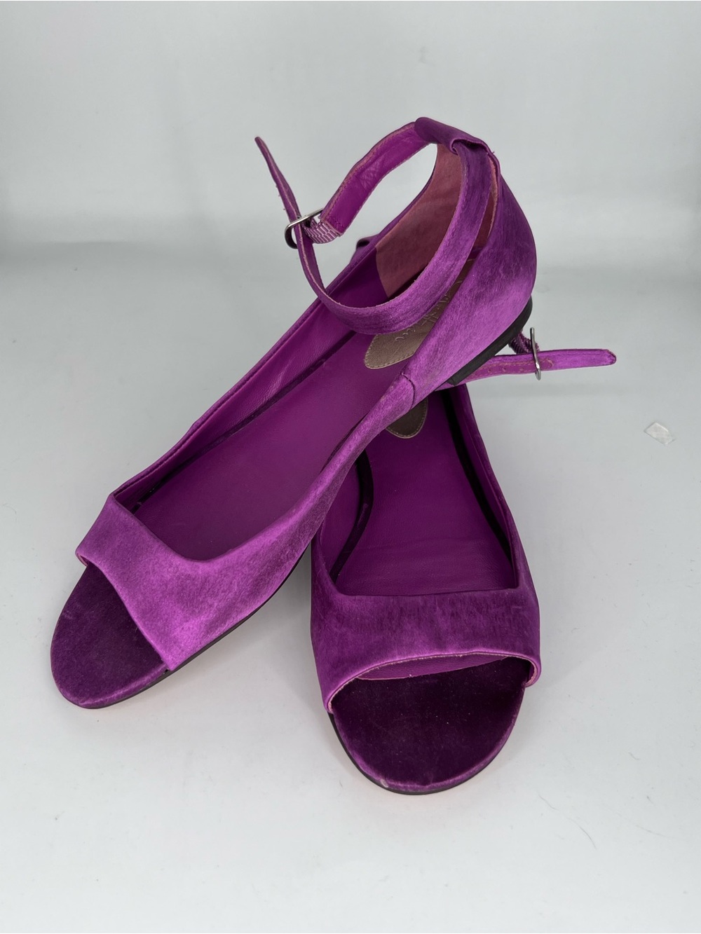 Cole Haan Purple Satin Open-Toe Ankle Strap Flats - Women's